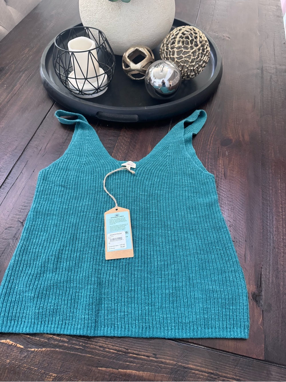 Faherty Teal Ribbed V-Neck Tank Top